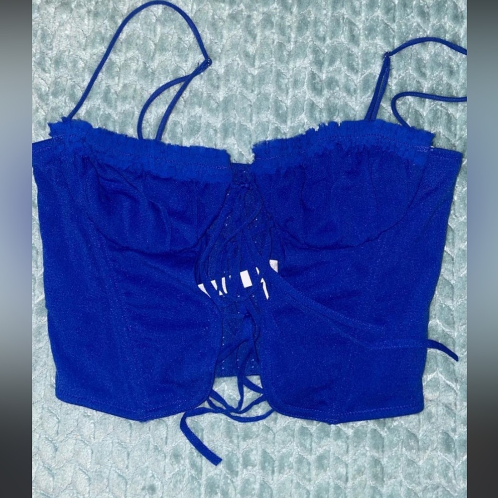 URBAN OUTFITTERS Out From Under BUSTIER CORSET TIE TOP electric blue size medium - Picture 7 of 7